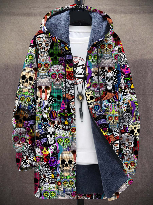 Unisex Skull Art Plush Thick Long-Sleeved Sweater Coat Cardigan