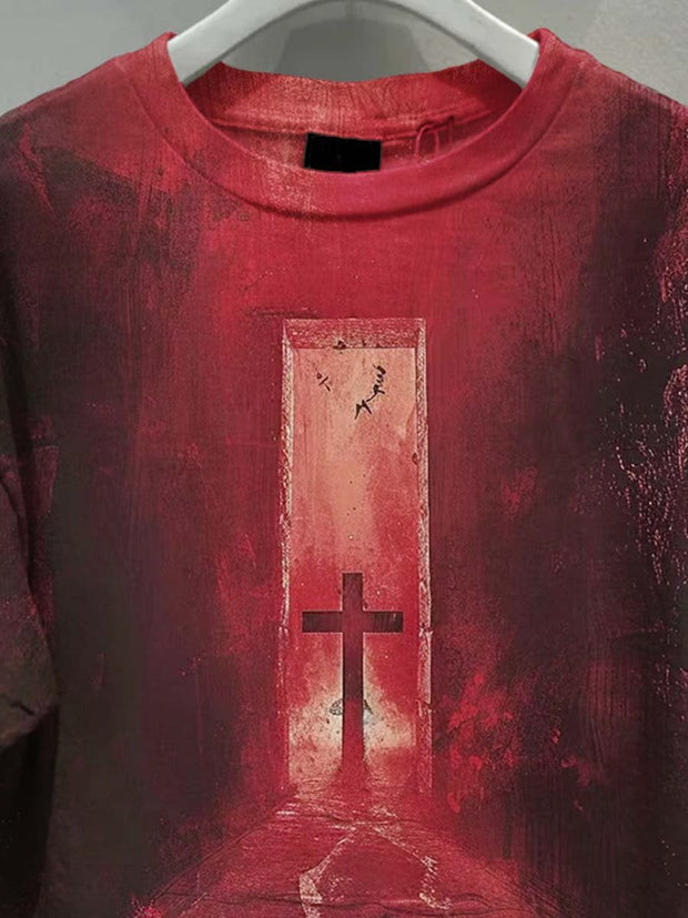 Unisex Blood Cross Dark Horror Gothic Halloween Art Print T-shirt