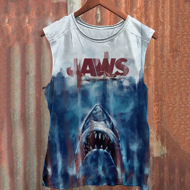 Unisex Vintage Jaws Magnet Art Illustration Printed Casual Tank Top