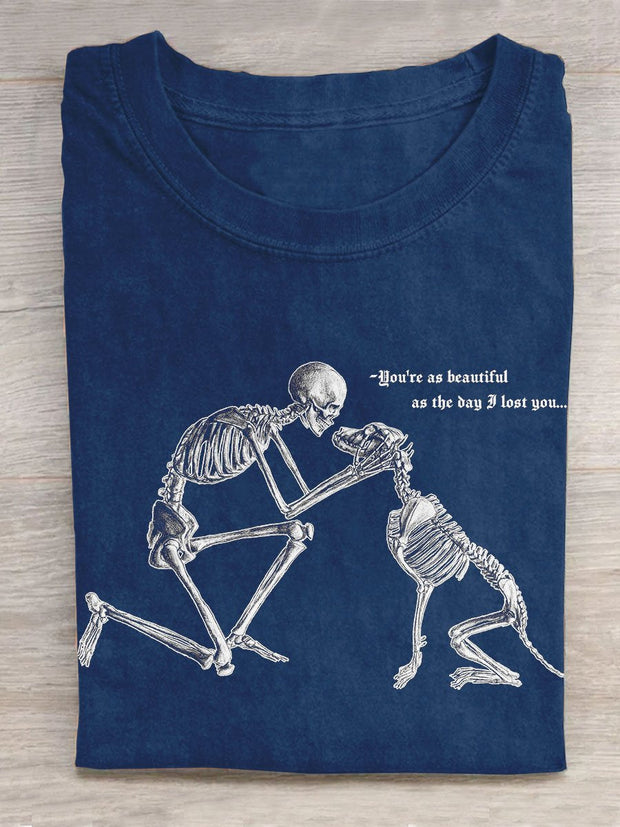 Unisex Dog And Human Skull Art Print Design T-shirt