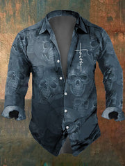 Men's Dark Skull Print Long Sleeve Shirt