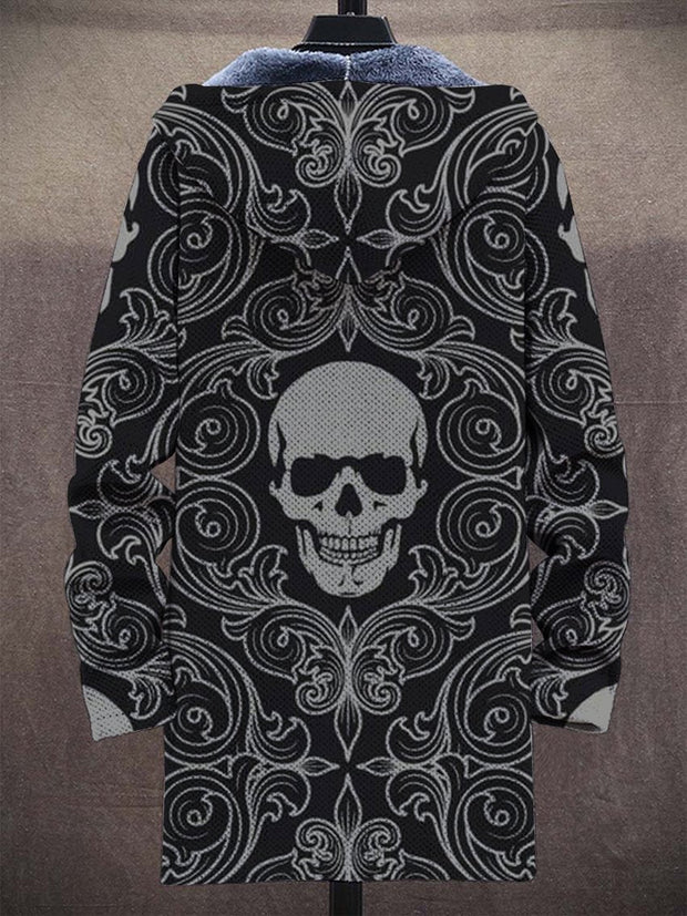 Unisex Skull Art Plush Thick Long-Sleeved Sweater Cardigan Coat