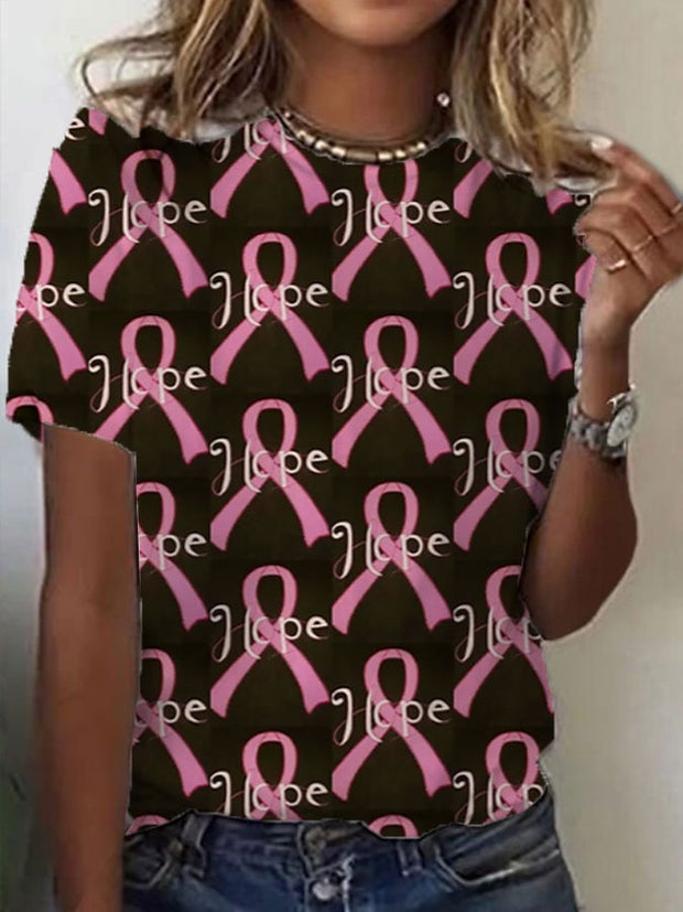 Women's Breast Cancer Awareness Print Casual T-Shirt