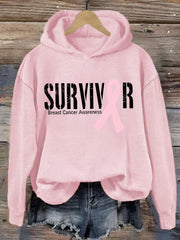 Women's Breast Cancer Survivor Ribbon Print Hoodie