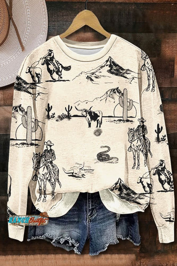 Retro Western Print Sweatshirt