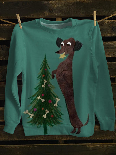 Funny Doxie Christmas Tree Long Sleeve Casual Top