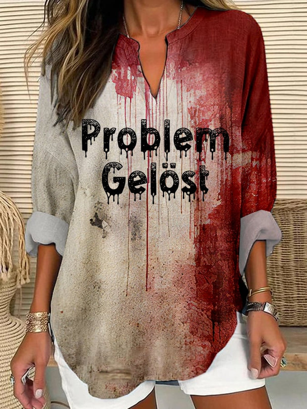 Women's Problem Solved Halloween Cotton And Linen Shirt