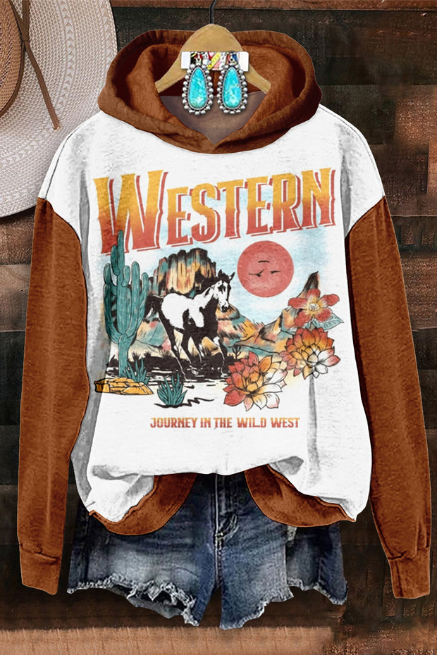 Western Horse Desert Hooded Sweatshirt