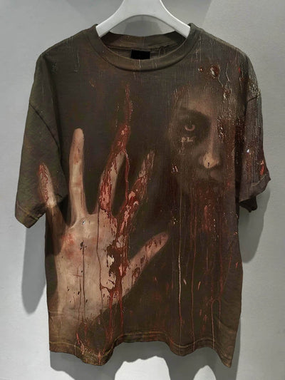 Unisex Weird Blood Dark Horror Gothic Halloween Art Print T-shirt