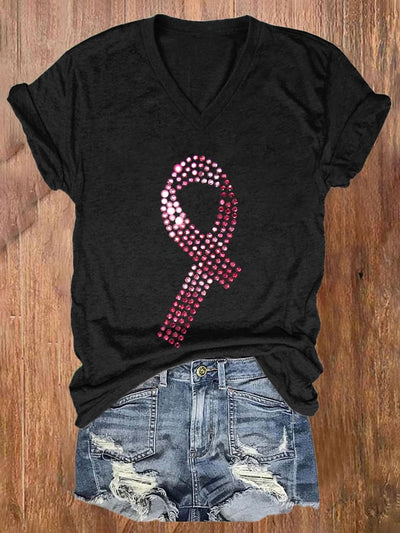 Women's Breast Cancer Awareness Print Casual T-Shirt