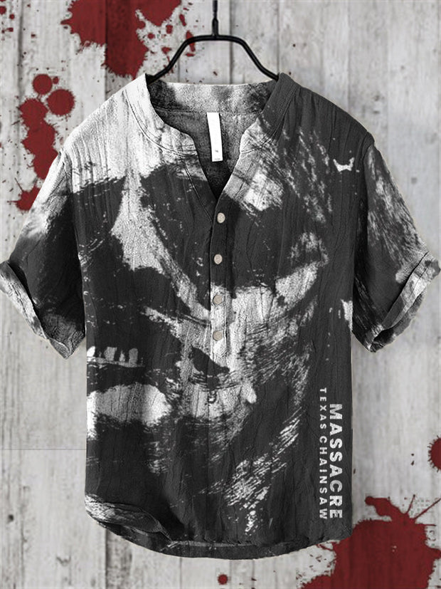 Massacre Face  Halloween Texas V-Neck Cotton And Linen Blend Shirt