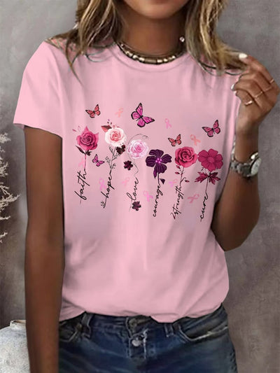 Women's Breast Cancer Awareness Print Casual T-Shirt