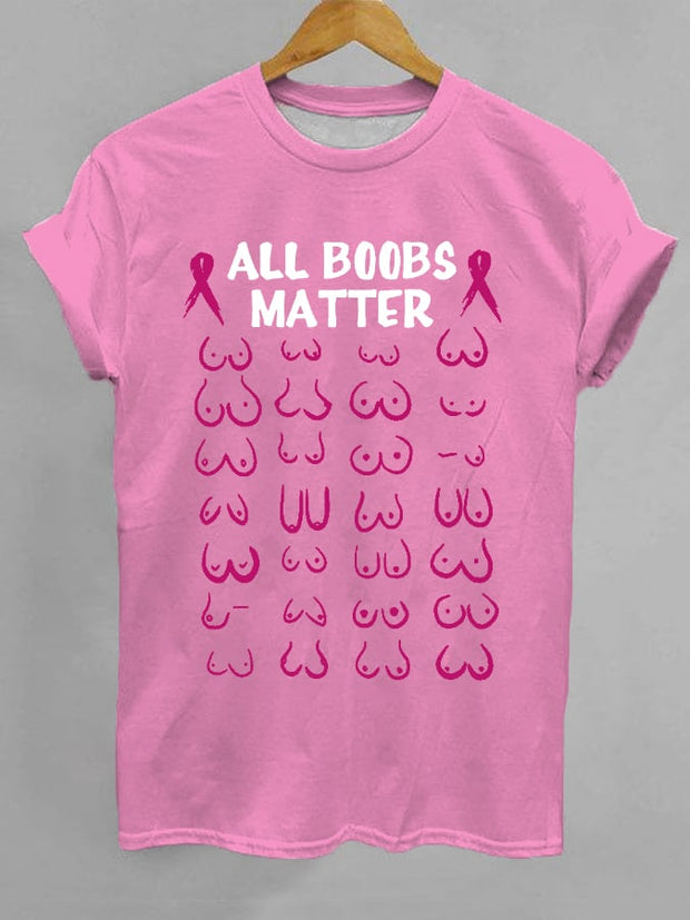 Women's All Boobs Matter Pink Ribbon Breast Cancer Awareness, Warrior Tee