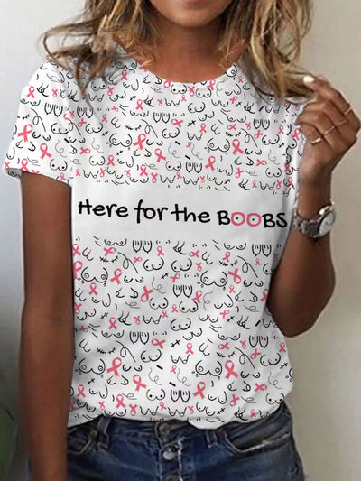 Women's Breast Cancer Awareness There For The Boobs Print T-Shirt