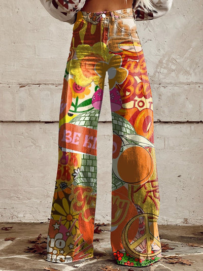 Be Kind Retro Hippie Print Casual Wide Leg Pants