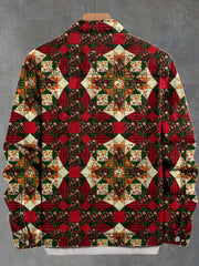 Vintage Snowflake Floral Patchwork Ethnic Pattern Art Print Casual Denim Jacket