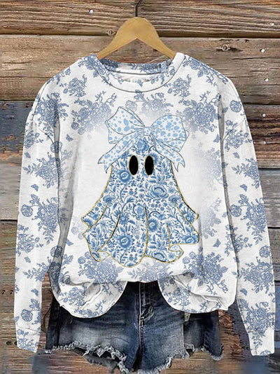 Colorful Glitter Christmas Grand Millennial Coquette Gold Glitter Ghost Chinoiserie Casual Print Sweatshirt