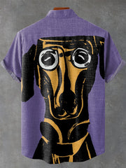 Men's Creative Purple Dog Vintage Print Casual Shirt