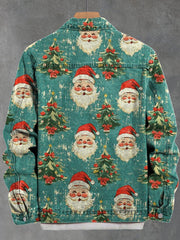 Vintage Christmas Santa Claus Art Print Casual Denim Jacket