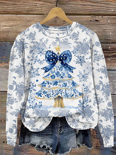 Colorful Glitter Christmas Coquette Glitter Chinoiserie Christmas Tree Casual Print Sweatshirt