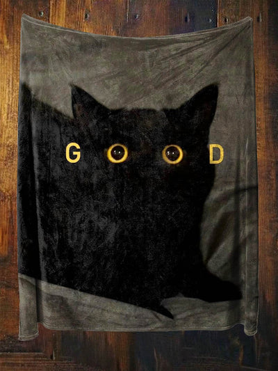 Good Funny Black Cat Art Print Cosy And Warm Soft Plush Blanket