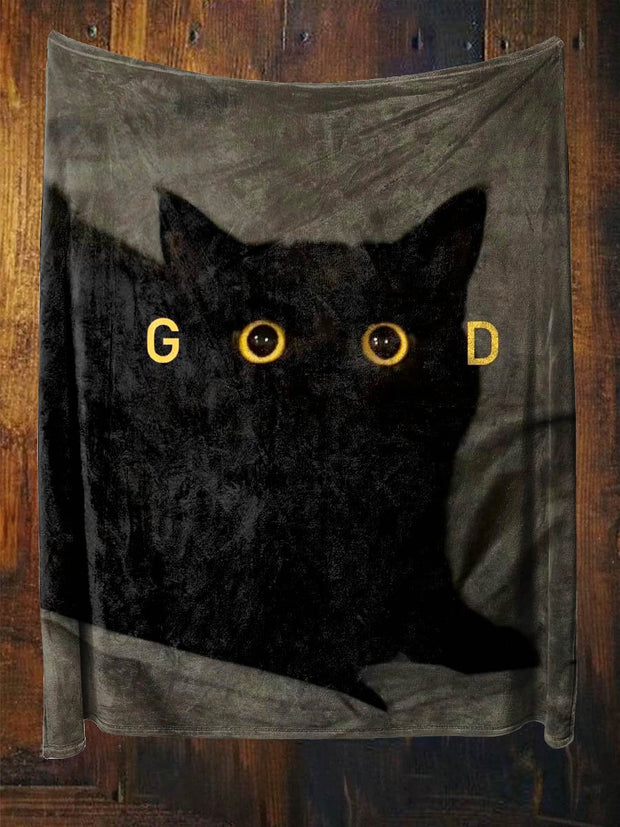 Good Funny Black Cat Art Print Cosy And Warm Soft Plush Blanket