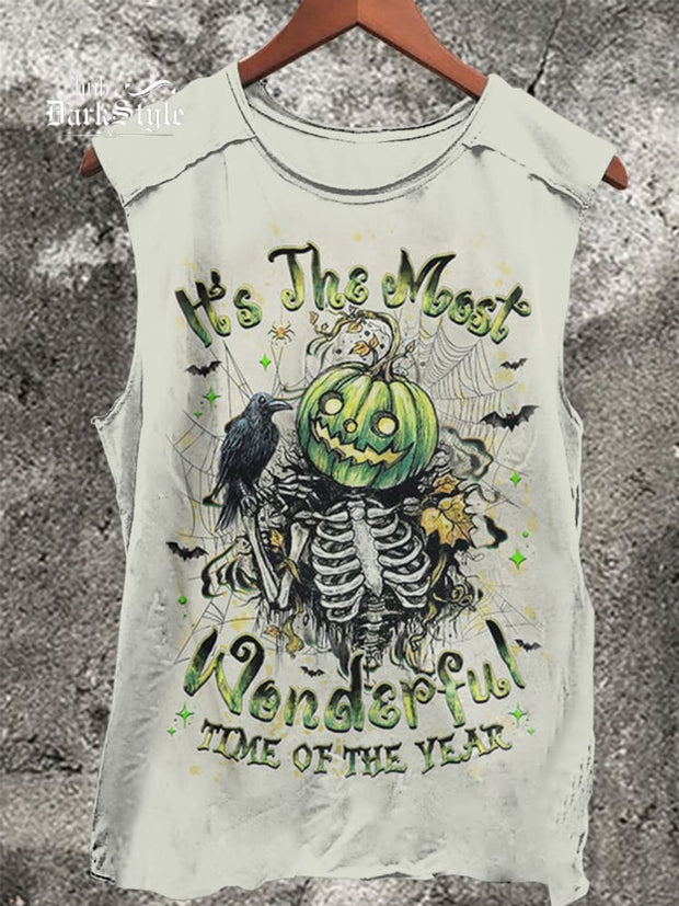 It's The Most Wonderful Time Halloween Print 100% Cotton Casual Tank Top