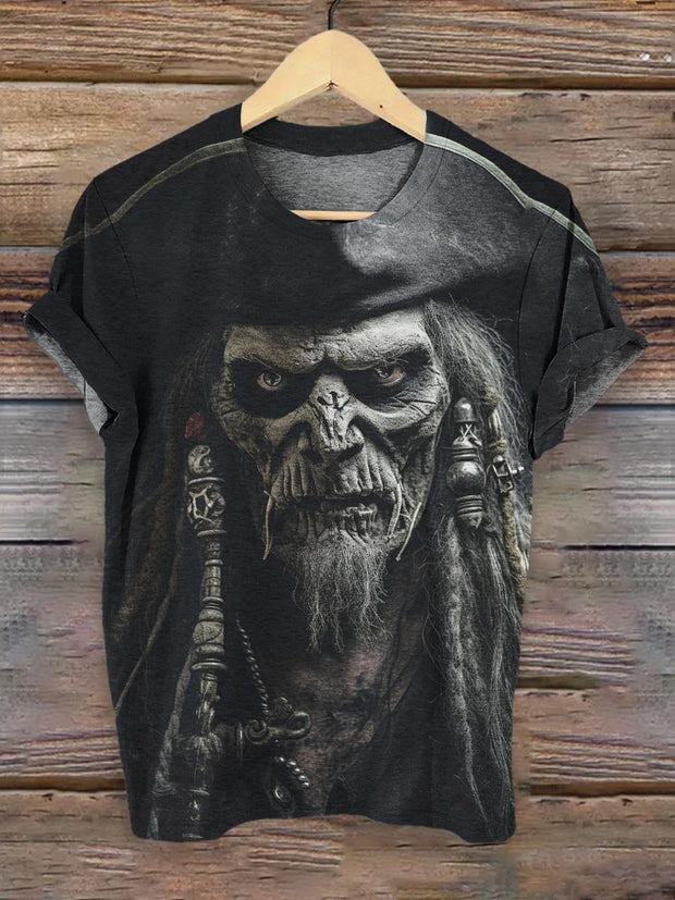 Punk Pirate Grim Reaper Gothic Art Pattern Print T-shirt