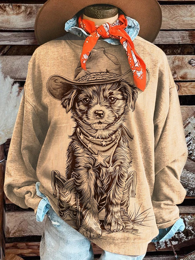 Western Dog Print Casual Sweatshirt