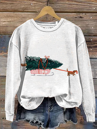 Christmas Dog Art Print Casual  Sweatshirt