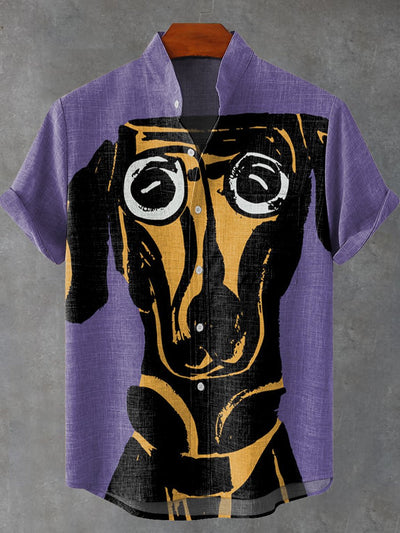 Men's Creative Purple Dog Vintage Print Casual Shirt