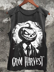 Pumpkin Man Vintage Print 100% Cotton Casual Tank Top