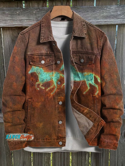 Vintage Print Casual Denim Jacket