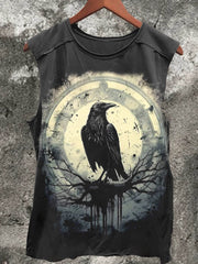 Unisex Roulette Moon Crow Print Casual Tank Top