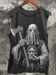 Ghost Beheading Vintage Print 100% Cotton Casual Tank Top