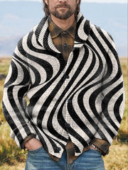 Men's Artistic Creative Stripes Print Knit V-neck Pullover Sweater