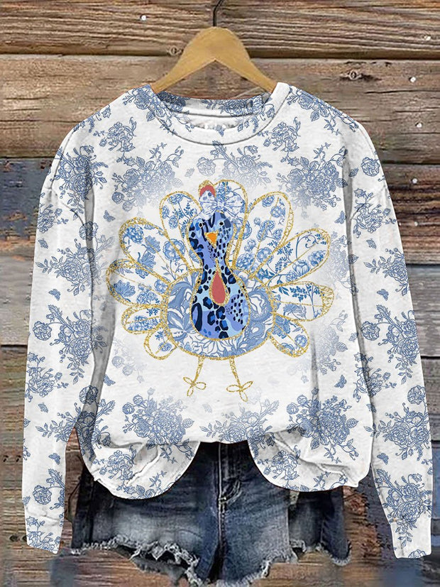 Colorful Glitter Grand Millennial Coquette Gold Glitter Turkey Casual Print Sweatshirt