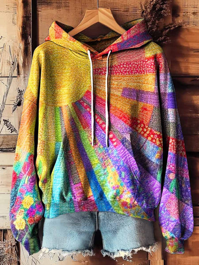 Colorful Collage Sun Print Casual Hoodie Sweatshirt