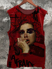 Unisex Red Weird Graffiti Art Print Casual Tank Top