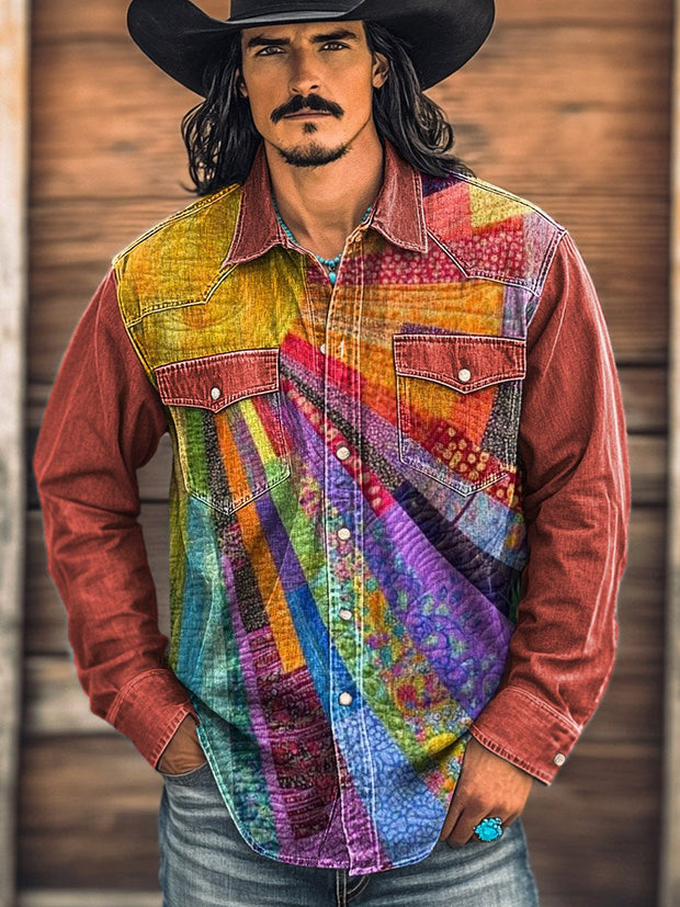 Vintage Colorful Sun Collage Print Casual Shirt