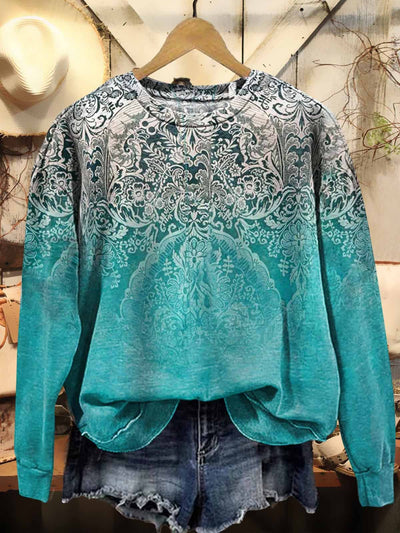 Women's Boho Ethnic Gradient Flower Print Casual Sweatshirt