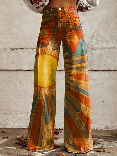 Be Kind Retro Hippie Print Casual Wide Leg Pants