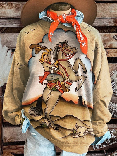 Cowgirl Rodeo Print Casual Sweatshirt