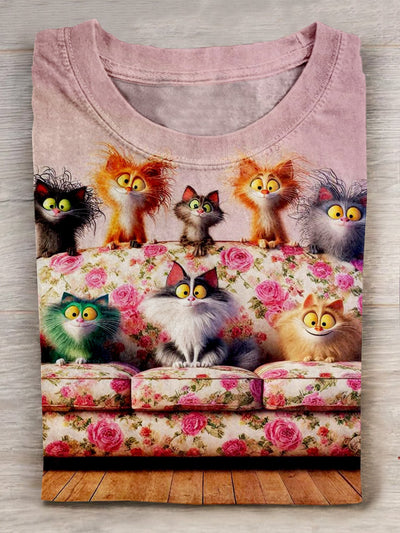 Funny Cat Art Print Casaul Short Sleeve T-shirt