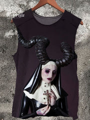 Horn Nun Vintage Print 100% Cotton Casual Tank Top