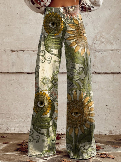 Retro Hippie Print Casual Wide Leg Pants