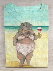 Body Positive Cute Bikini Hippo Art Print T-shirt