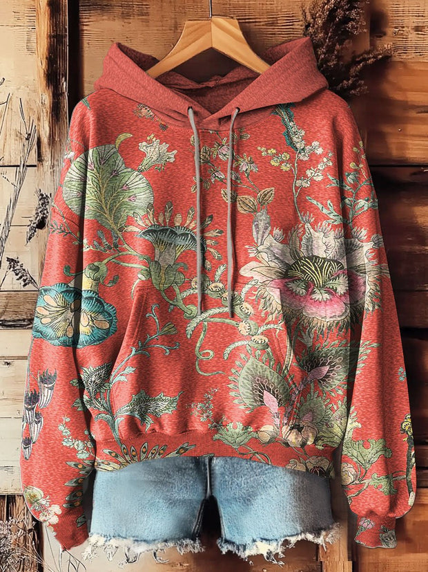 Vintage Flowers Print Casual Hoodie Sweatshirt