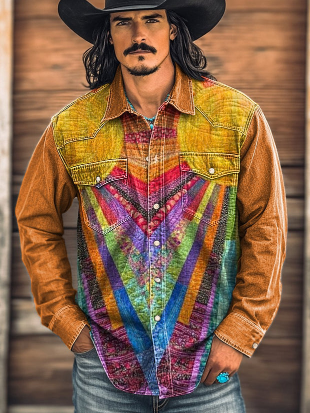 Vintage Colorful Sun Collage Print Casual Shirt