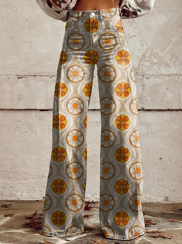 Be Kind Retro Hippie Print Casual Wide Leg Pants